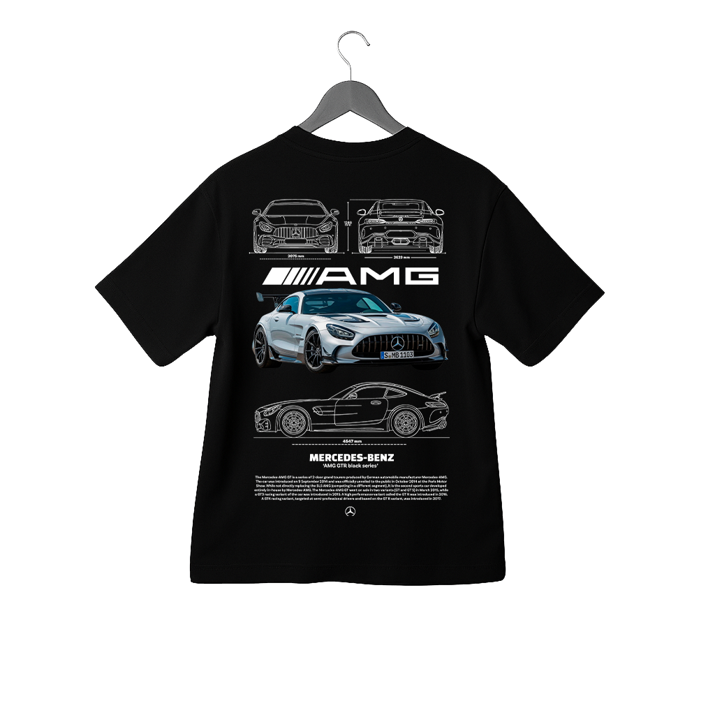 Mercedes-Benz AMG GTR Black Series Teknik Çizim Baskılı Siyah Tişört