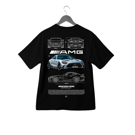 Mercedes-Benz AMG GTR Black Series Teknik Çizim Baskılı Siyah Tişört